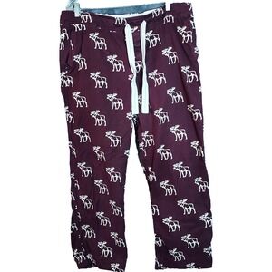 ABERCROMBIE & FITCH Men's Large Red Moose Print Flannel Pants Loungewear Y2K